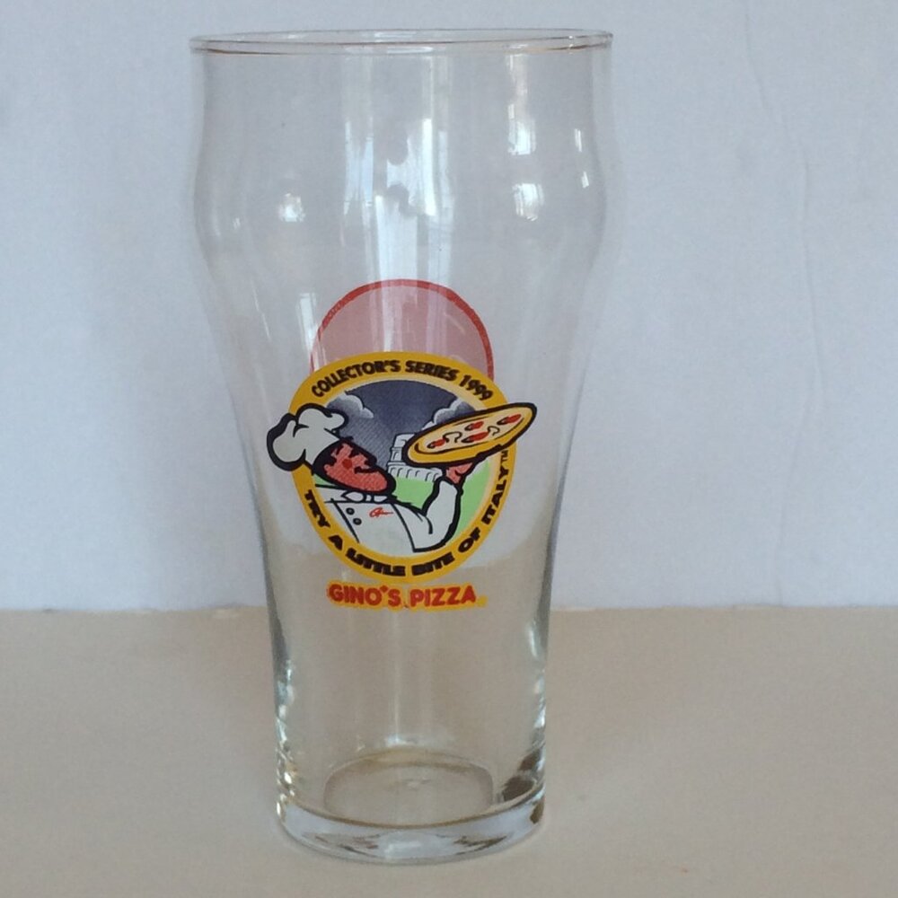 VTG 1999 Ginos Pizza Restaurant Collectors Series Drinking Glass Coca Cola Logo
